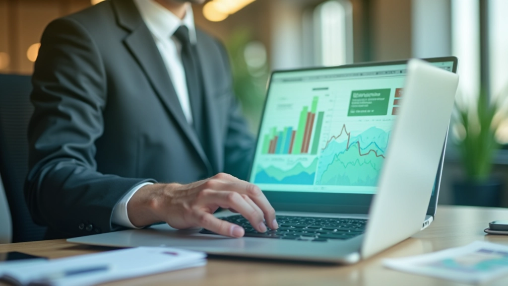 Finanzfachmann präsentiert Investitionskonzept mit grünen Anleihen auf Laptop