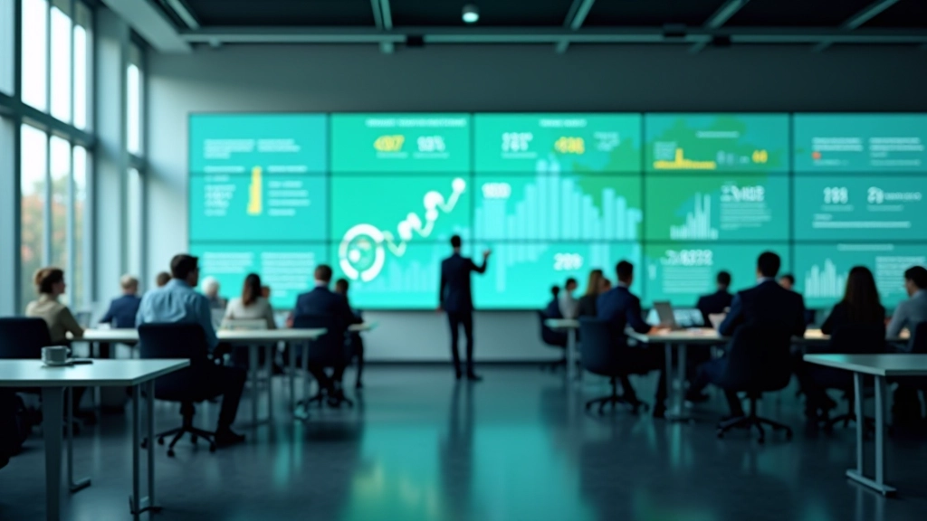 Modernes Büro mit Nachhaltigkeitsdaten und Klimapolitik-Visualisierungen