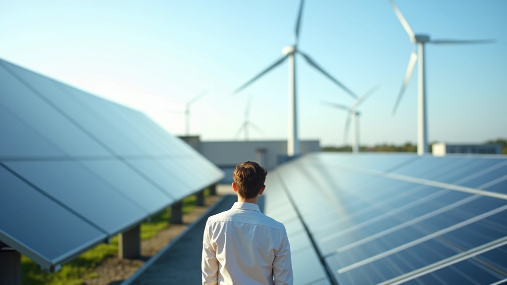 Nachhaltige Produktionsanlage mit erneuerbaren Energiequellen und grüner Infrastruktur