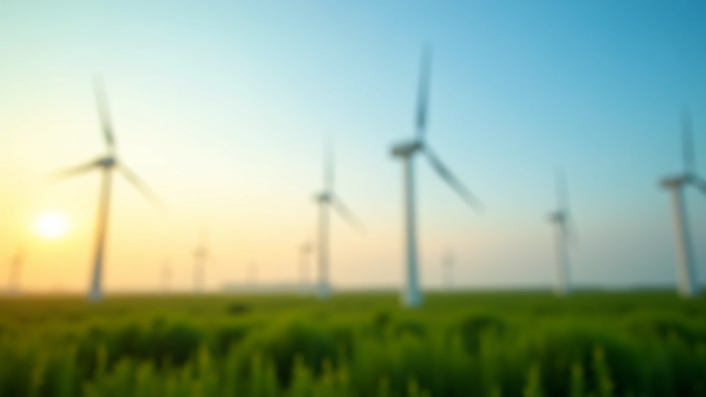 Moderne Windkraftanlage in grüner Landschaft mit blauem Himmel